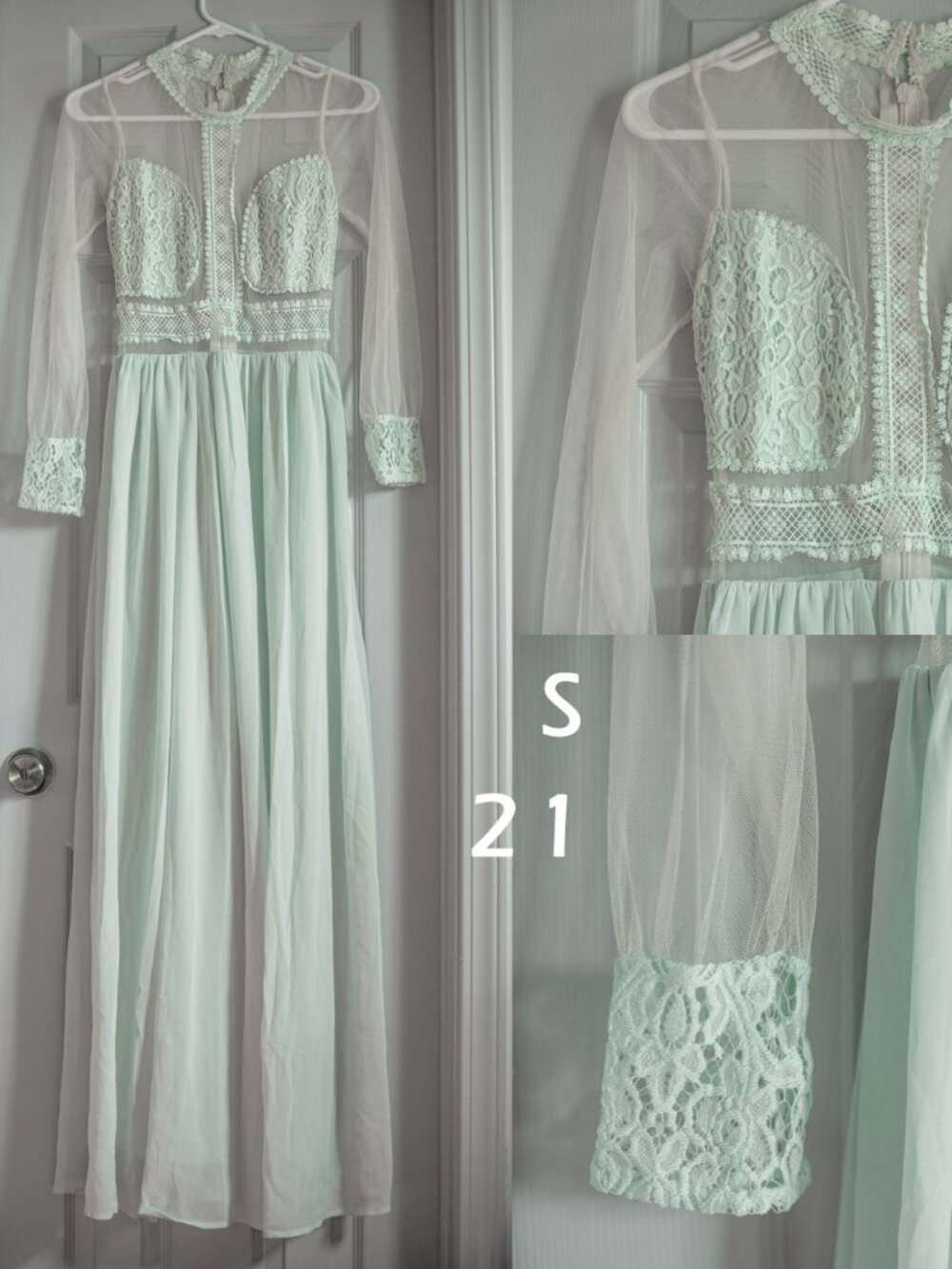 Turquoise lace mesh maxi long dress size S